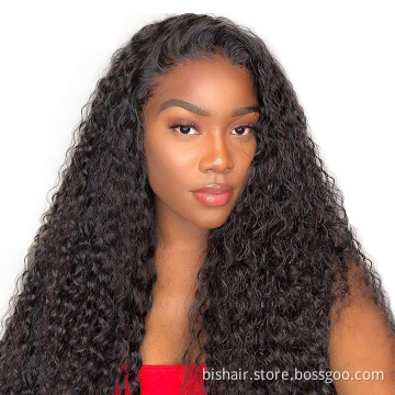 13x4 Closed Black Ladies Wavy 100% Human Hair Wig Brazilian Remy Curly Hair without Glue 150% Curly Human Hair Lace Front Wig